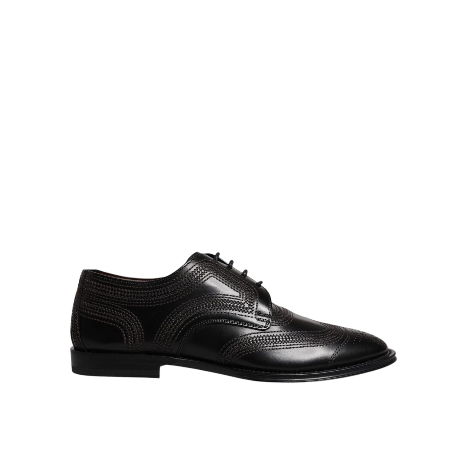 Dolce & Gabbana Black Embroidered Classic Leather Derby Dress Shoes