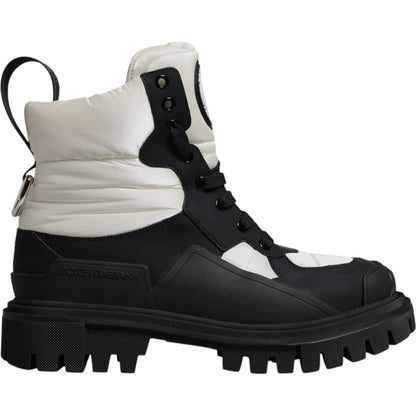Dolce & Gabbana Black White Padded Mid Calf Lace Up Boots Shoes