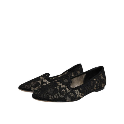 Dolce & Gabbana Black Taormina Lace Slip On Flats Shoes