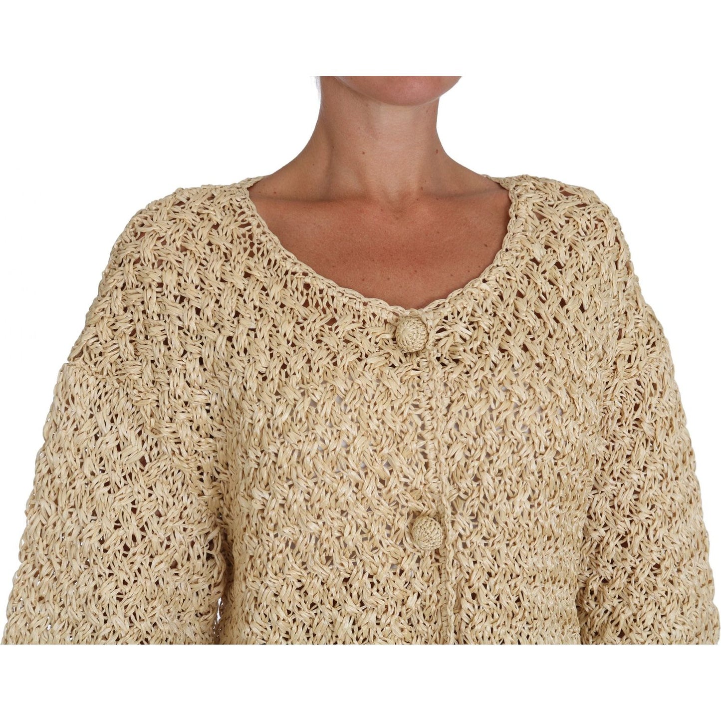 Dolce & Gabbana Beige Cardigan Crochet Knitted Raffia Sweater TSH2721-40