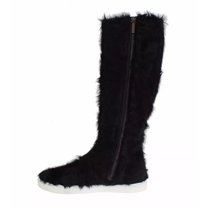 Dolce & Gabbana Black Xiangao Lamb Fur Leather Boots Shoes