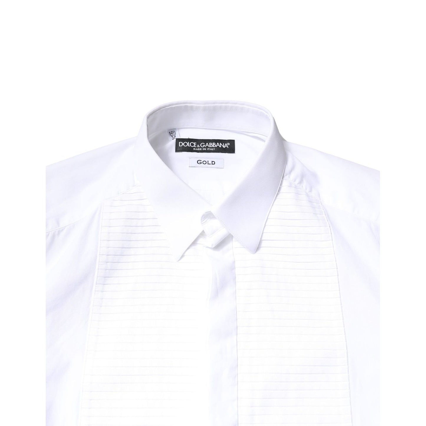Dolce & Gabbana White GOLD Cotton Poplin Bib Men Dress Shirt