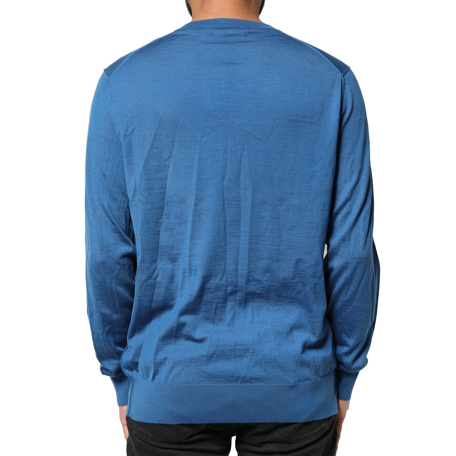 Dolce & Gabbana Blue Cashmere Crown V-neck Pullover Sweater