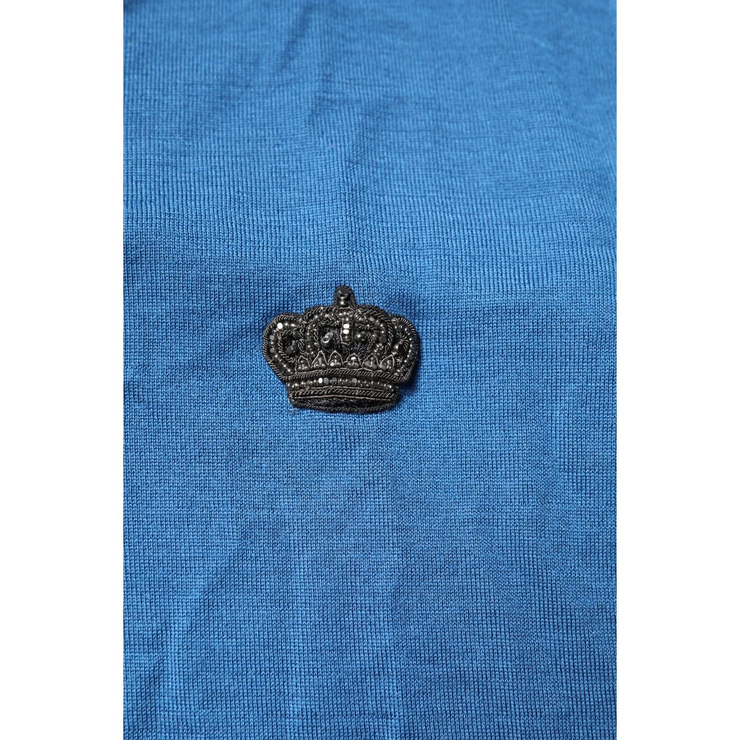 Dolce & Gabbana Blue Cashmere Crown V-neck Pullover Sweater