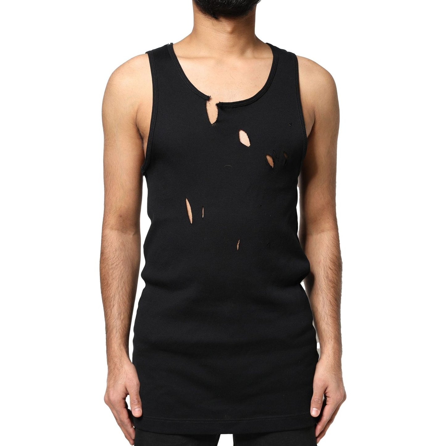 Dolce & Gabbana Black Cotton Rip Style Sleeveless Men Tank T-shirt