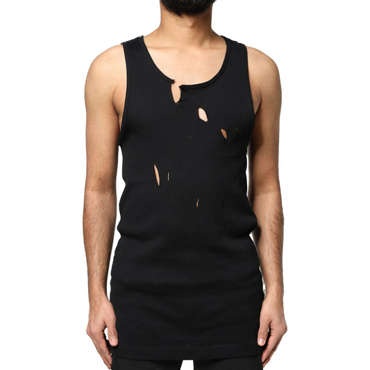 Dolce & Gabbana Black Cotton Rip Style Sleeveless Men Tank T-shirt