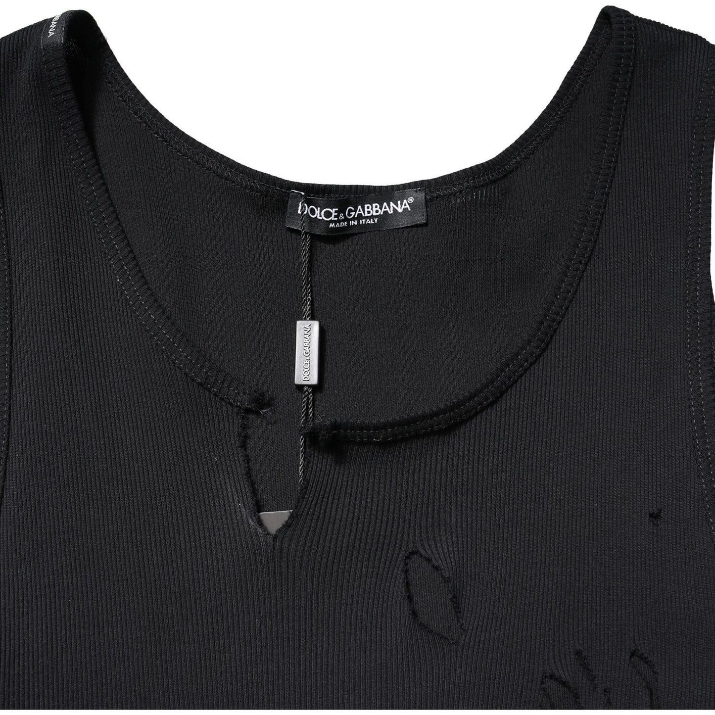 Dolce & Gabbana Black Cotton Rip Style Sleeveless Men Tank T-shirt
