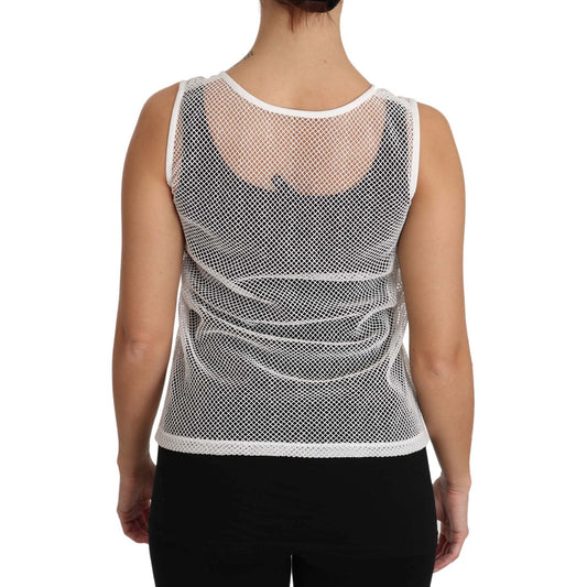 Dolce & Gabbana White Net Transparent Sleeveless Tank Top