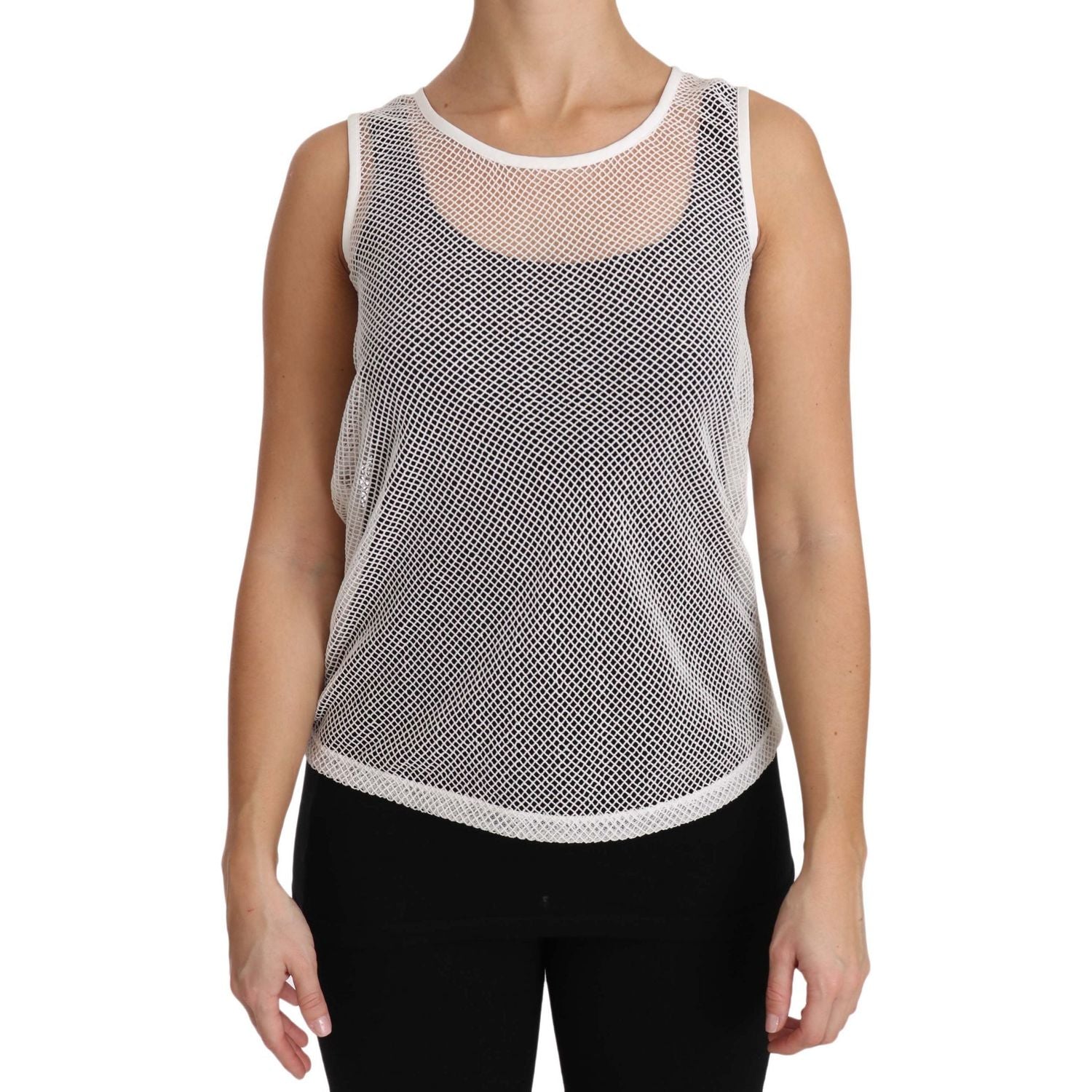 优雅白色透明无袖上衣