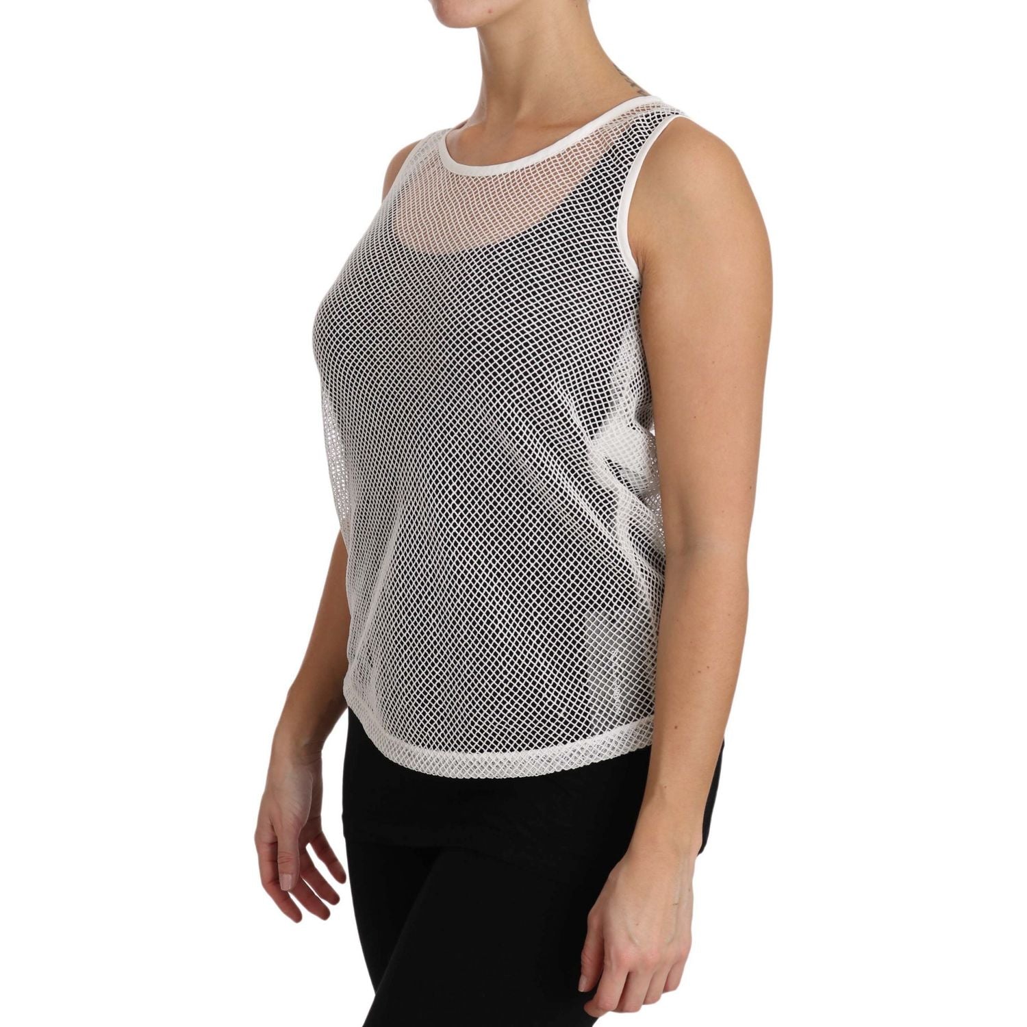 优雅白色透明无袖上衣