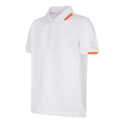 Suns White Cotton Polo Shirt with ribbed collar and logo on sleeve, front view