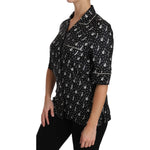 Dolce & Gabbana Black GuitarTrumpet Print Silk Shirt Top