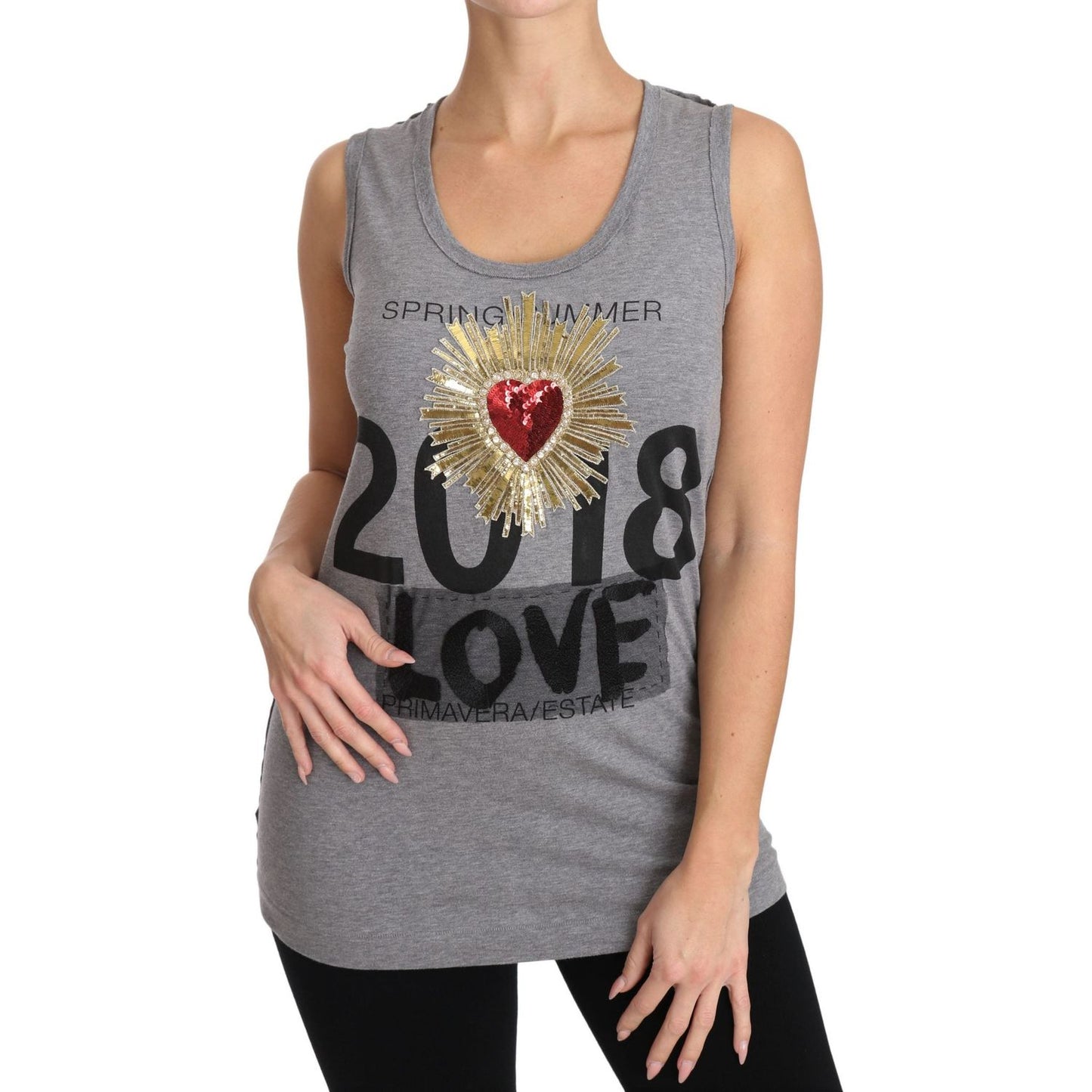 Dolce & Gabbana Sequined Heart Tank Top in Gray Dolce & Gabbana