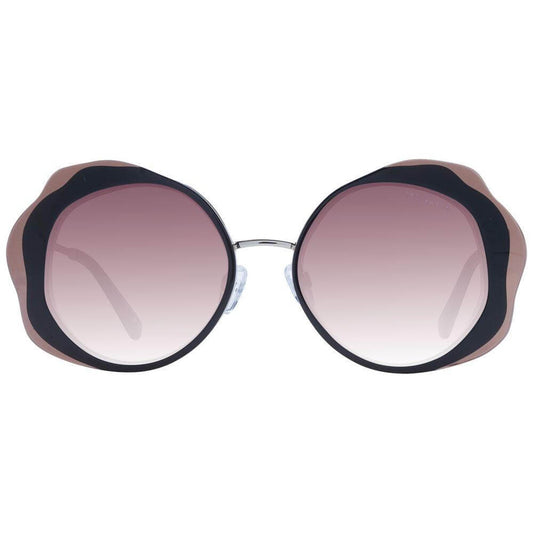 Ted Baker black round acetate sunglasses with burgundy gradient lenses, full-rim frame, 100% UVA/UVB protection, includes case.