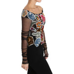 Dolce & Gabbana Black Floral Ricamo Top T-shirt Blouse