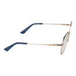 Side view of Guess Rose Gold Women Glasses Frame, full-rim round style with blue temples and metal frame. Perfect for stylish eyewear lovers.