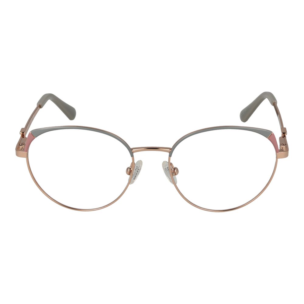 Guess Rose Gold Women Glasses Frame, round full-rim metal design with demo lenses, including branded case, spring hinge for comfort.