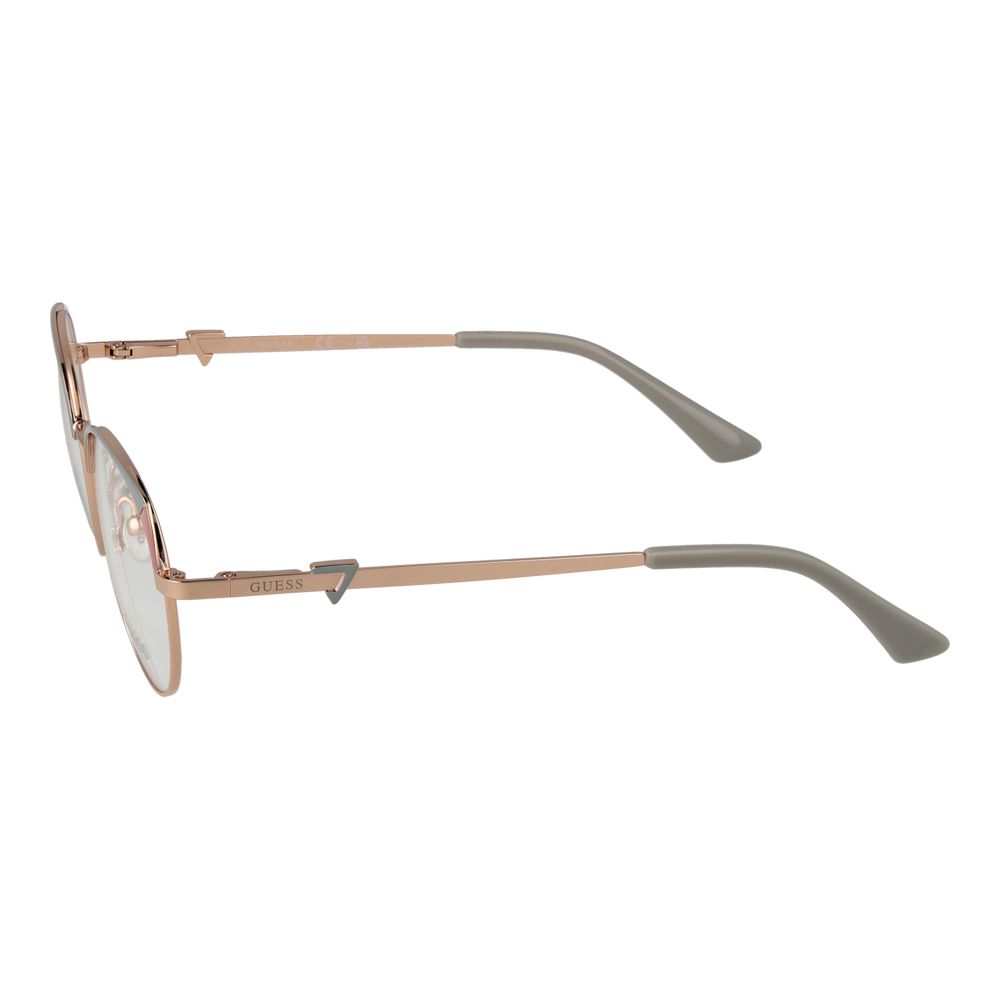 Alt Tag: Side view of Guess Rose Gold Women Glasses Frame with full-rim metal frame and demo lenses.