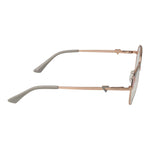 Alt Tag: Side view of Guess Rose Gold Women Glasses Frame in full-rim metal with demo lenses and spring hinge, 140 temples length.