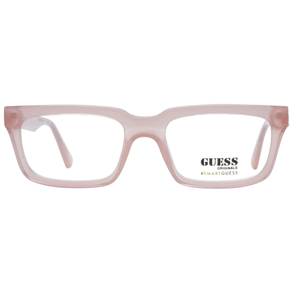 Alt Tag: Guess Pink Women Glasses Frame in rose color, full-rim rectangle style with plastic material, includes branded case.