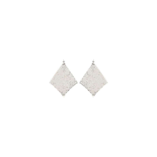 Rabanne Pixel Chainmail Earrings with butterfly clasp and square drape design, offering elegance and modern sophistication.