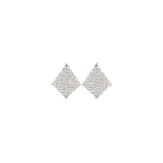 Rabanne Pixel Chainmail Earrings with butterfly clasp, unique texture, and elegant square shape for a modern look.