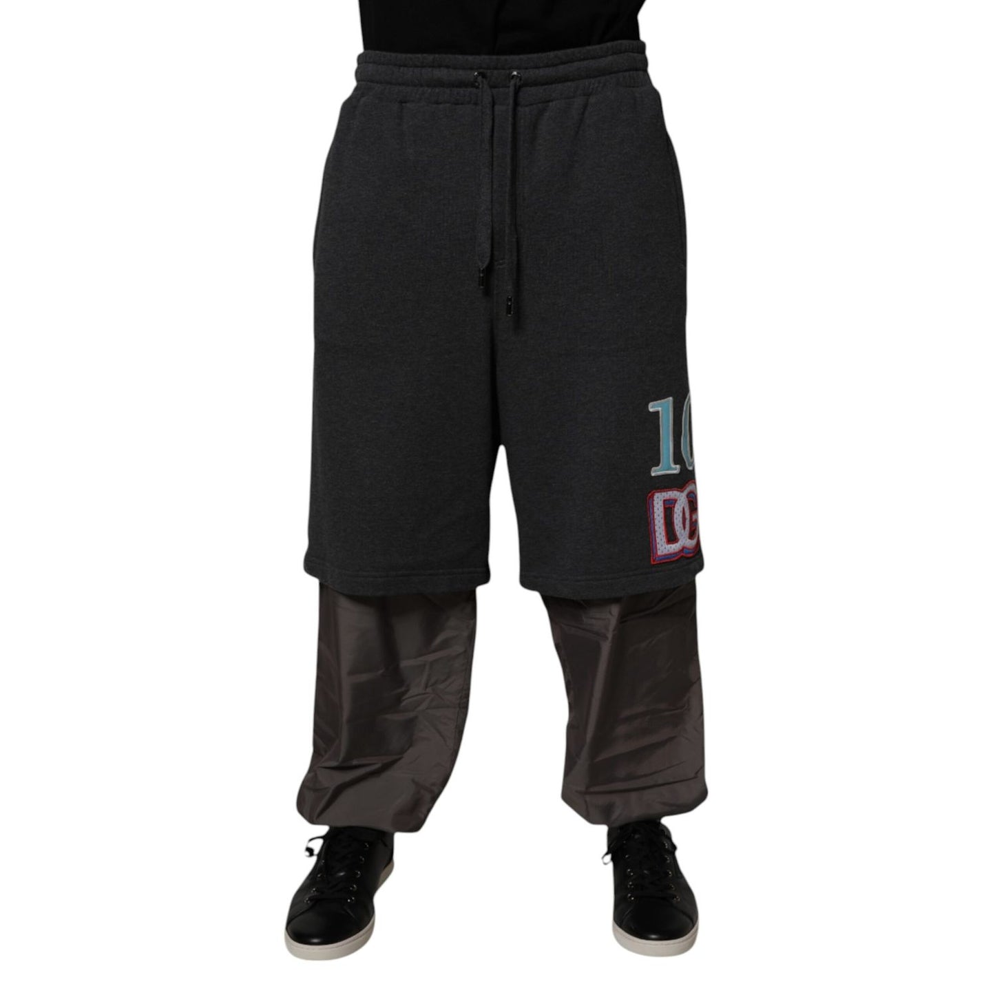 Dolce & Gabbana Dark Gray Cotton Layered Straight Sweatpants Pants