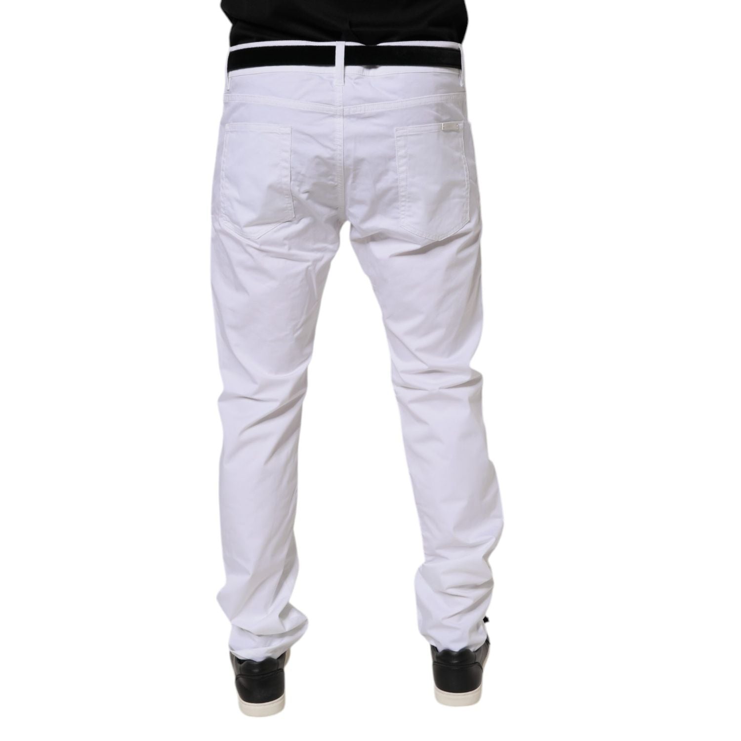 Dolce & Gabbana White Cotton Stretch Skinny Dress Formal Pants