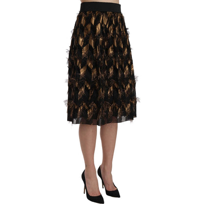 Dolce & Gabbana Black Gold Fringe Metallic Pencil A-line Skirt