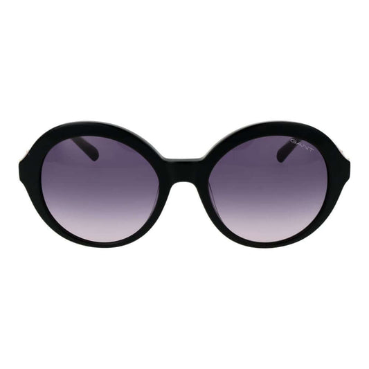 Gant black round women's sunglasses with purple gradient lenses, full-rim acetate frame, offering 100% UVA & UVB protection.