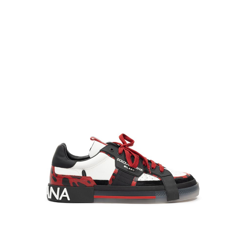 Dolce & Gabbana Black And White Leather Low Top Sneakers