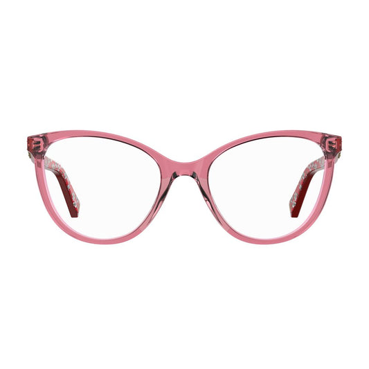 Love Moschino Multicolor Acetate Frames in pink with grid pattern, front view. Lens/Bridge/Temple: 53/20/140 mm. Women's stylish eyewear.
