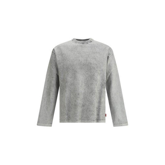 Diesel K-Brutus Sweater in gray with ribbed crew neck and washed-out effect for casual modern style, perfect for everyday wear.