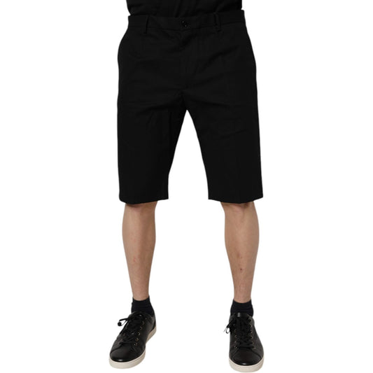 Dolce & Gabbana Black Cotton Stretch Mid Waist Bermuda Shorts