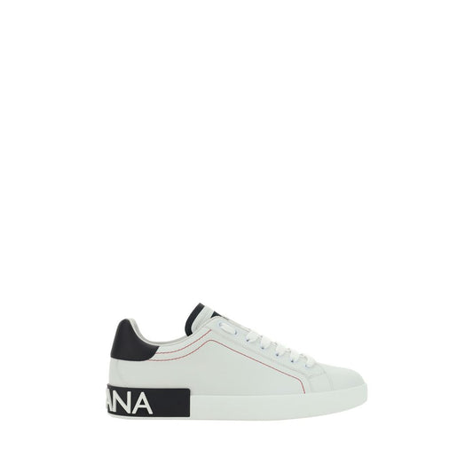 Dolce & Gabbana White Calf Leather Bos Taurus Low Top Sneakers