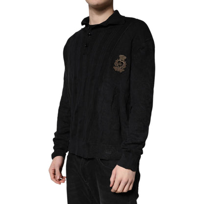 Dolce & Gabbana Black Heraldic Silk Buttoned Pullover Sweater