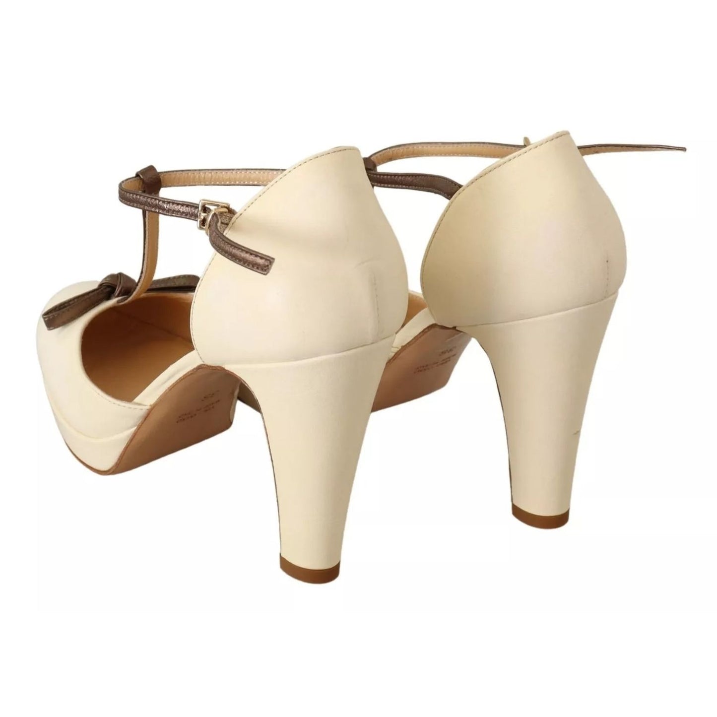 SERGIO LEVANTESI Beige T-Strap Block Heels Pumps Leather Shoes