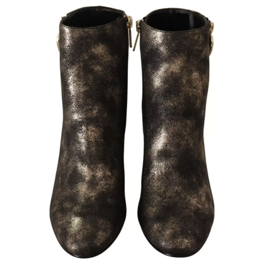 MY TWIN Black Leather Block Heels Ankle Boots Zipper Shoes