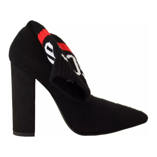 GCDS Black Suede Logo Socks Block Heel Ankle Boots Shoes