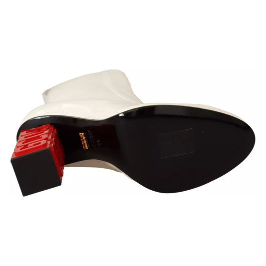 GCDS White Leather Fabric Red Logo Heel Ankle Boots Shoes