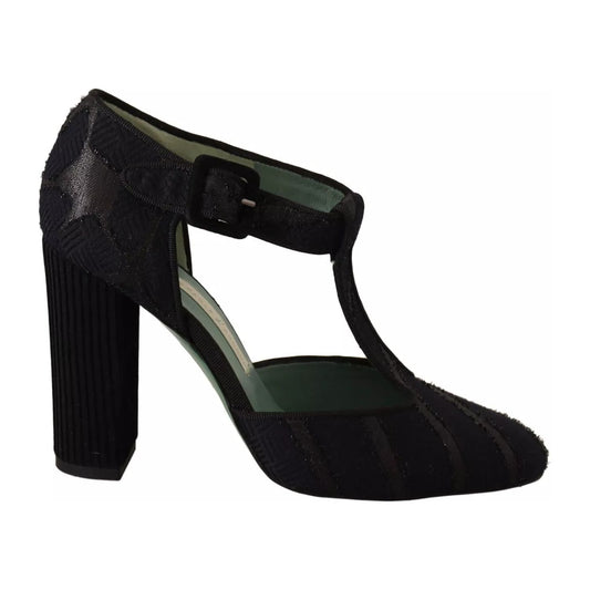 Paola D'Arcano Black Suede Leather Block Heels Sandals Shoes