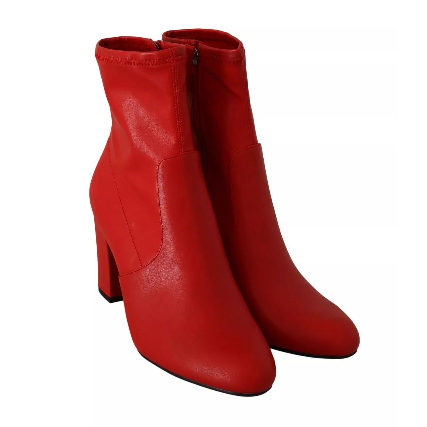 Steve Madden Red Leather Block Heels Ankle Boots Shoes