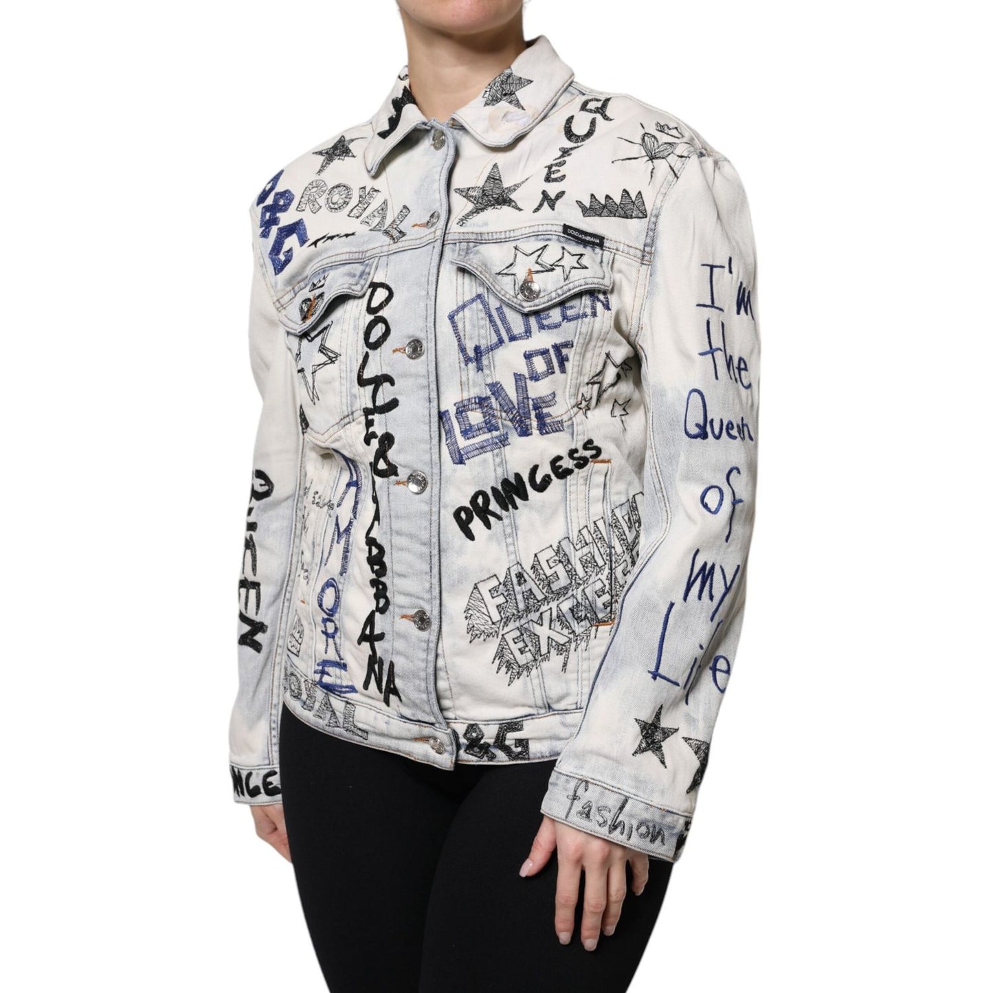 Dolce & Gabbana Light Blue Graffiti Button Down Denim Jacket