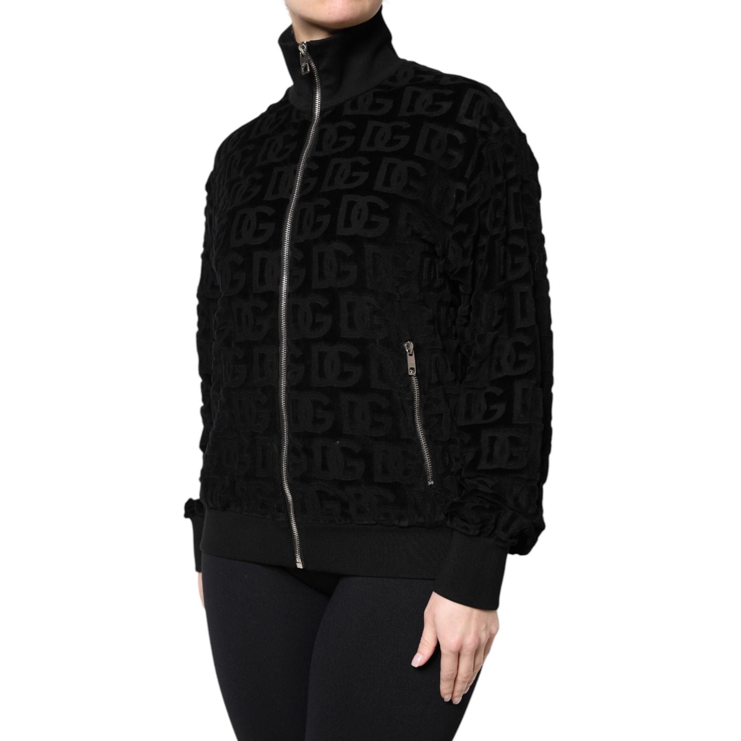 Dolce & Gabbana Black Logo Monogram Full Zip Bomber Jacket