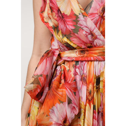 Dolce & Gabbana Multicolor Floral Silk V-neck Chiffon Dress