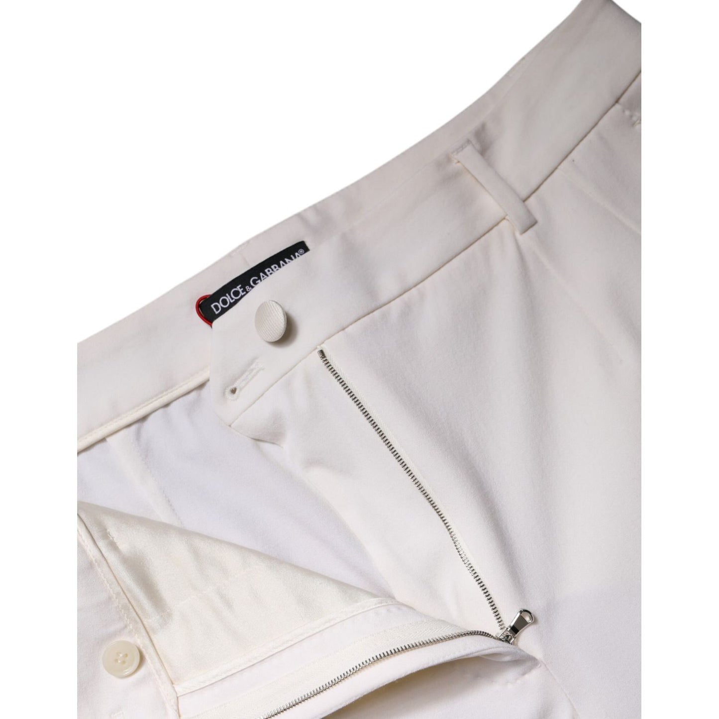 Dolce & Gabbana White Wool Mid Waist Wide Leg Pants