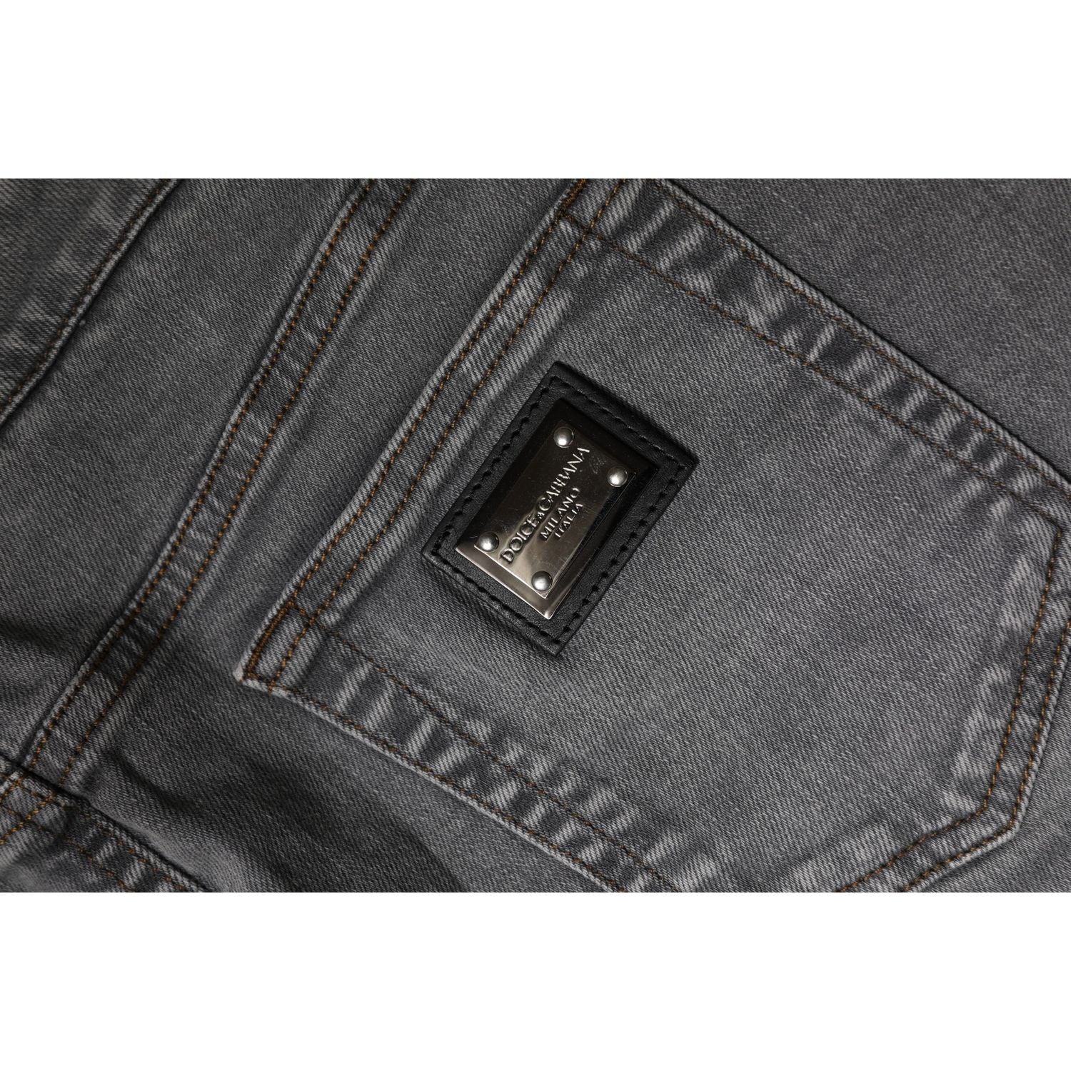 Dolce & Gabbana Gray Cotton Stretch Mid Waist Denim Mini Skirt