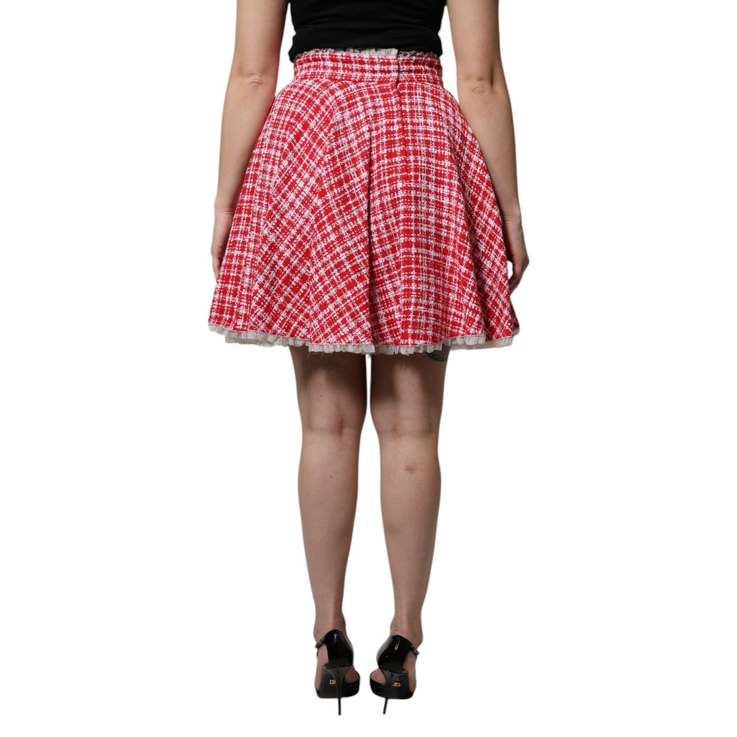 Dolce & Gabbana Red White High Waist A-line Above Knee Skirt