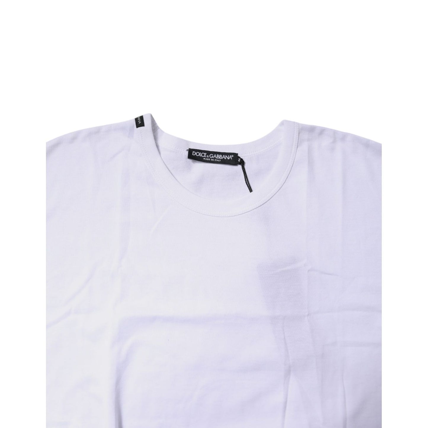 Dolce & Gabbana White Cotton Crew Neck Cropped T-shirt Top