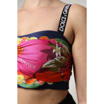 Dolce & Gabbana Multicolor Floral Sleeveless Bustier Cropped Top